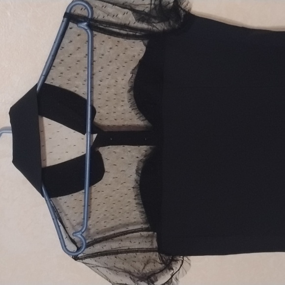 NWOT Black mesh top blouse with pink heart buttons and gathered at the breast - Picture 7 of 7